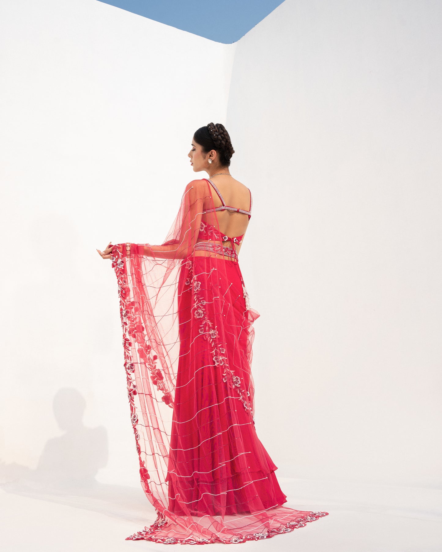 Carmine draped sari